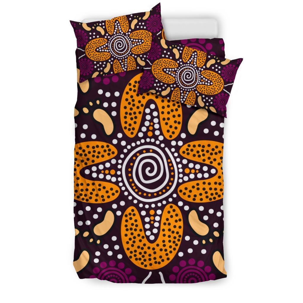 Aboriginal Bedding Set - Flowers Dot Panting Art - Vibe Hoodie Shop