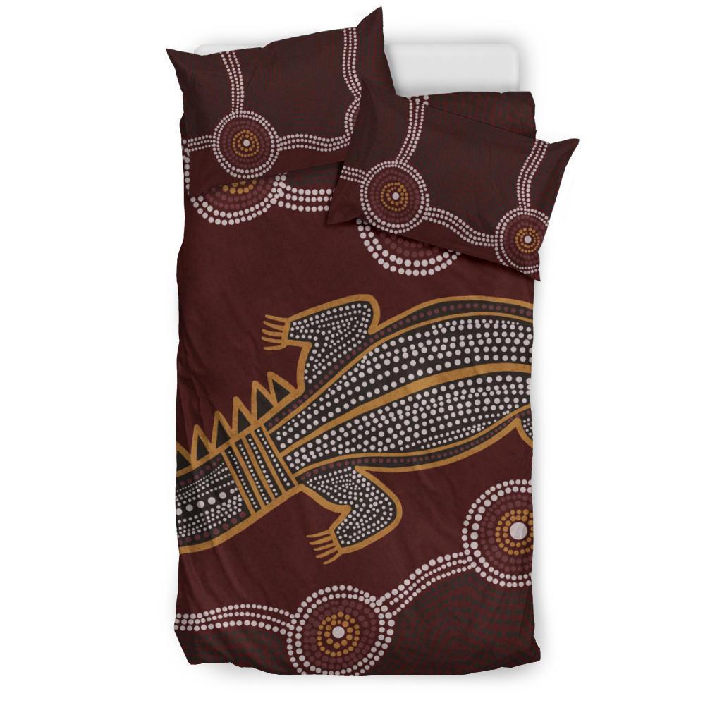 Aboriginal Bedding Set - Indigenous Crocodile Brown Color - Vibe Hoodie Shop