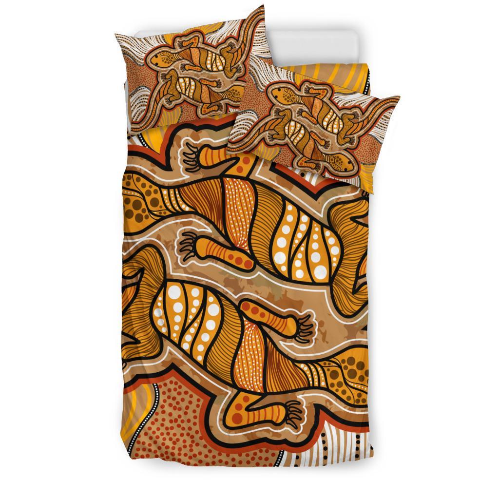 Aboriginal Bedding Set - Indigenous Two Lizard Vintage Stye - Vibe Hoodie Shop