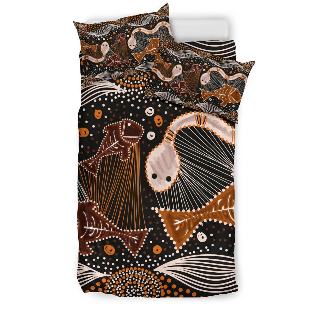 Aboriginal Bedding Set - Indigenous Fish and Snake - Vibe Hoodie Shop