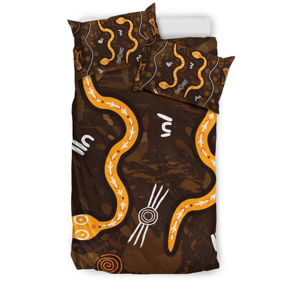 Aboriginal Bedding Set - Indigenous Snake Hand Brown Color - Vibe Hoodie Shop