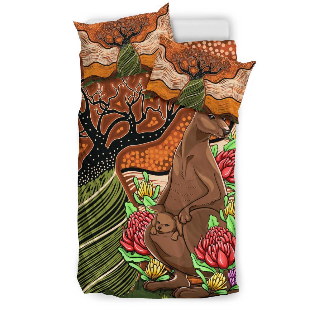 Aboriginal Bedding Set - Kangaroo With Indigenous Tree - Vibe Hoodie Shop