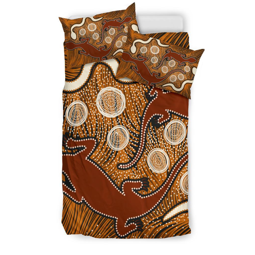 Aboriginal Bedding Set - Indigenous Brown Lizard and White Snake - Vibe Hoodie Shop