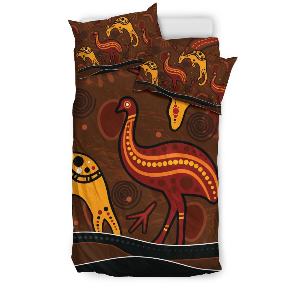 Aboriginal Bedding Set - Indigenous Kangaroo and Emu Brown Color - Vibe Hoodie Shop