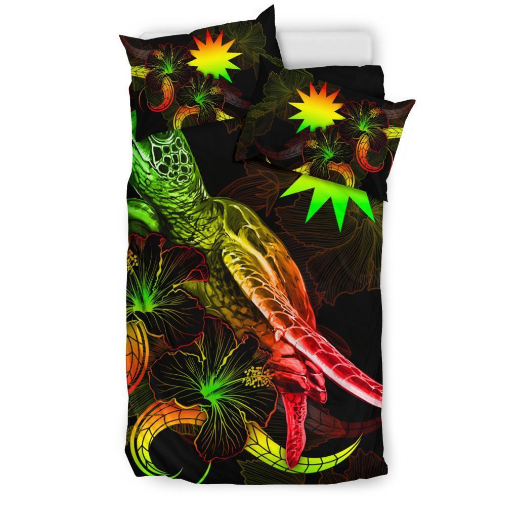 Nauru Polynesian Bedding Set - Turtle With Blooming Hibiscus Reggae - Vibe Hoodie Shop