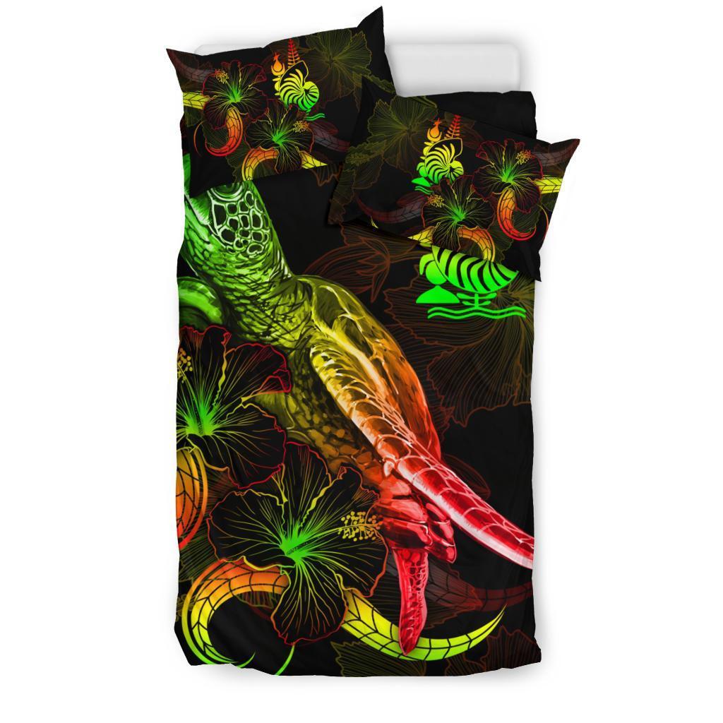 New Caledonia Polynesian Bedding Set - Turtle With Blooming Hibiscus Reggae - Vibe Hoodie Shop