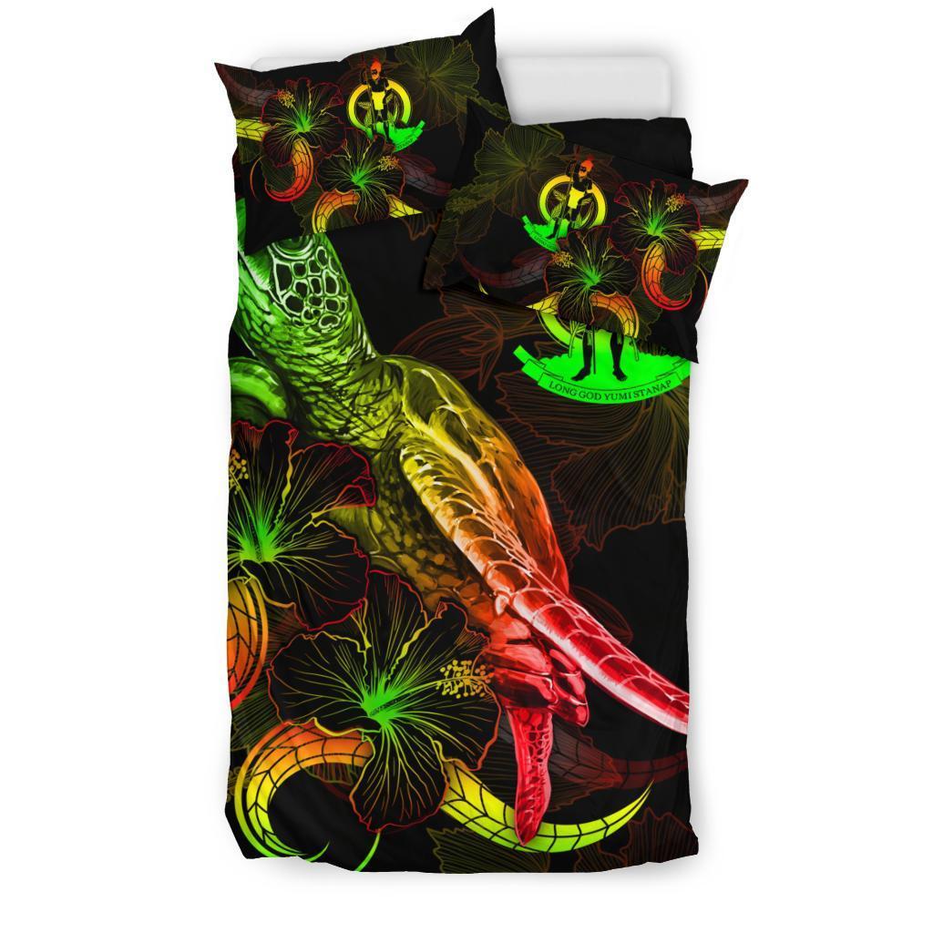 Vanuatu Polynesian Bedding Set - Turtle With Blooming Hibiscus Reggae - Vibe Hoodie Shop
