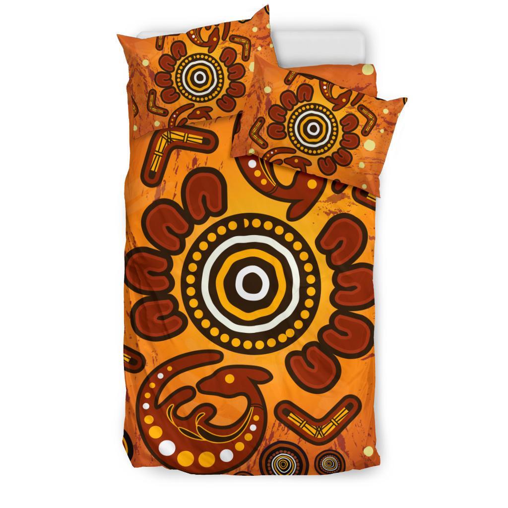 Aboriginal Bedding Set - Baby Kangaroo And Dot Painting Patterns - Vibe Hoodie Shop