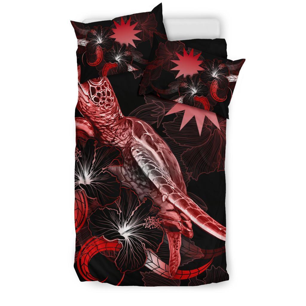 New Caledonia Polynesian Bedding Set - Turtle With Blooming Hibiscus Red - Vibe Hoodie Shop
