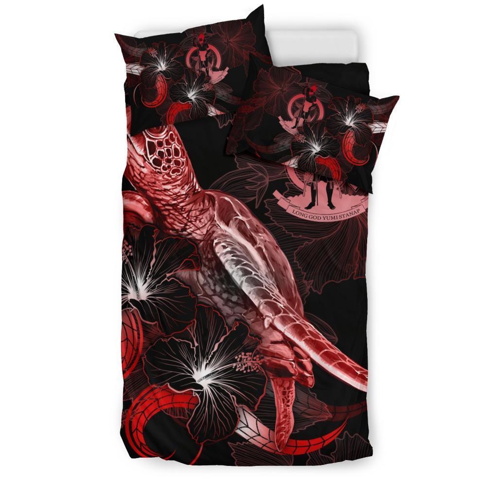 Vanuatu Polynesian Bedding Set - Turtle With Blooming Hibiscus Red - Vibe Hoodie Shop