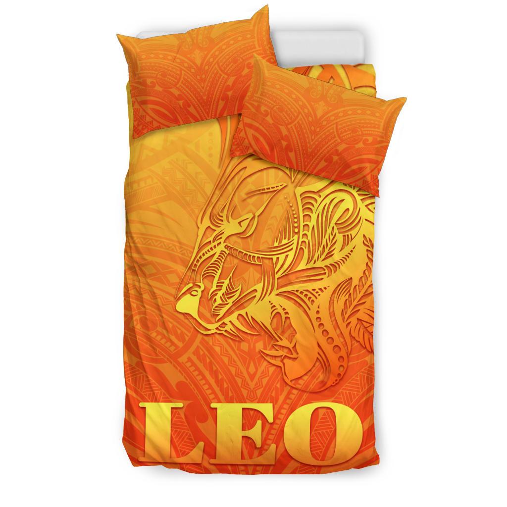 Sun In Leo Zodiac Bedding Set Polynesian Tattoo Simple - Orange - Vibe Hoodie Shop