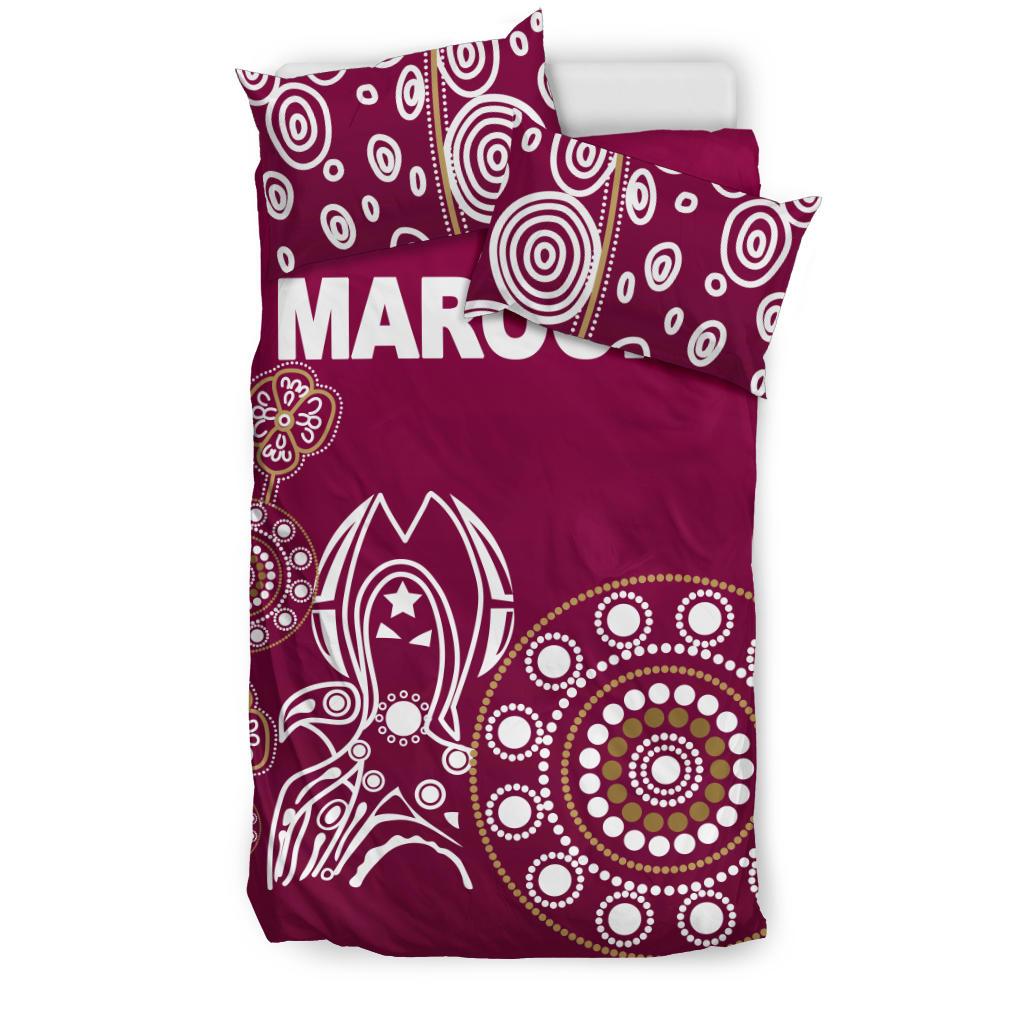 Queensland Bedding Set Maroons Simple Indigenous - Vibe Hoodie Shop