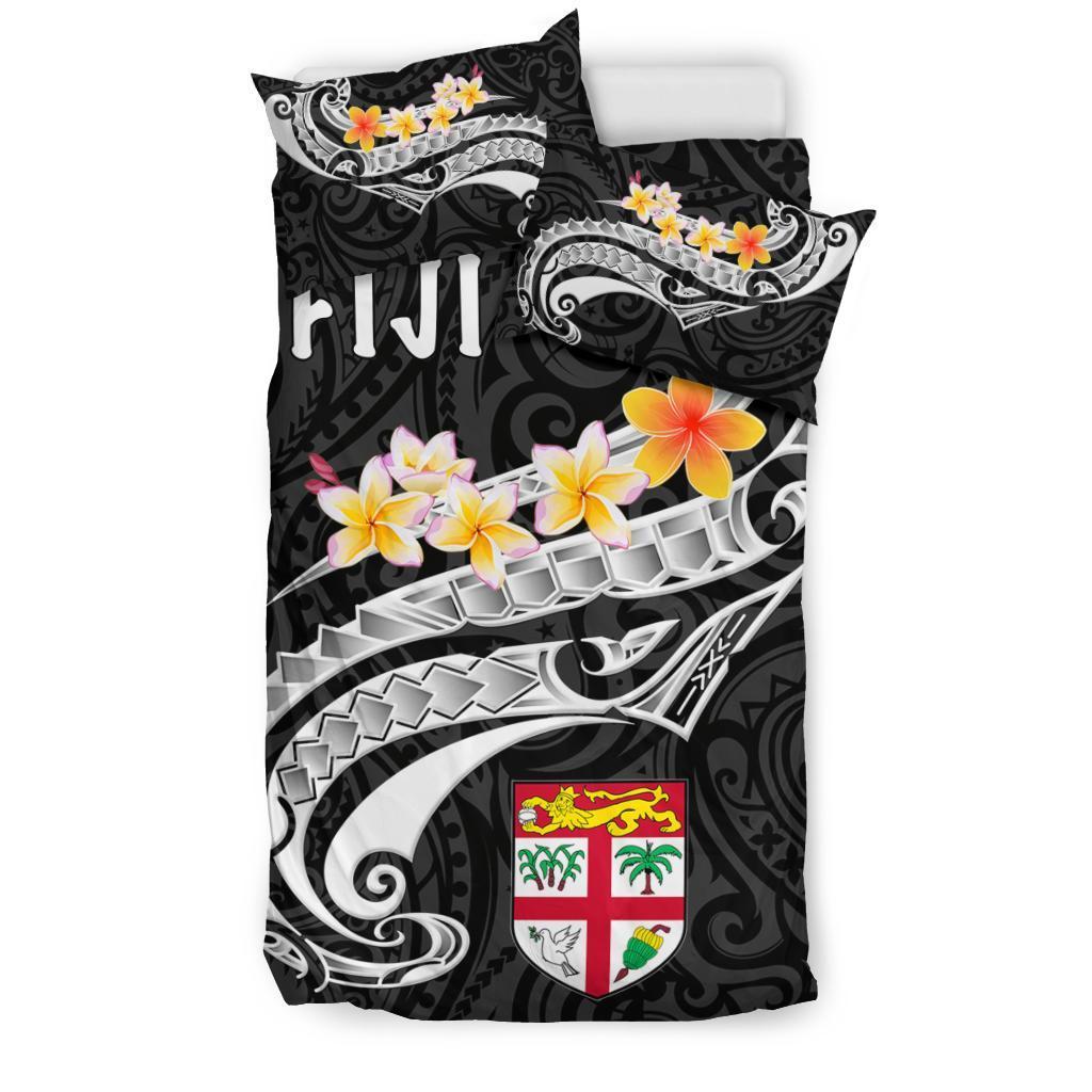 Fiji Bedding Set - Fiji Seal Polynesian Patterns Plumeria (Black) - Vibe Hoodie Shop