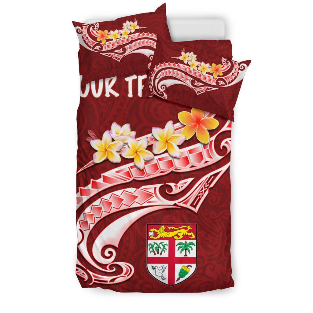 Fiji Custom Personalised Bedding Set - Fiji Seal Polynesian Patterns Plumeria (Red) - Vibe Hoodie Shop