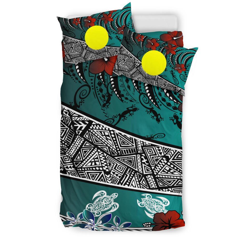 Palau Polynesian Bedding Set - Lizard And Turtle Green - Vibe Hoodie Shop