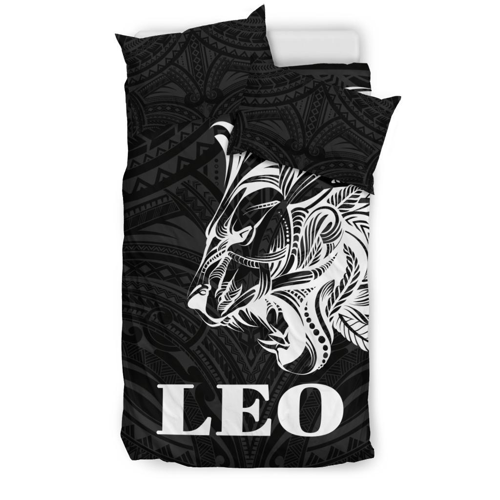 Sun In Leo Zodiac Bedding Set Polynesian Tattoo Simple - White - Vibe Hoodie Shop