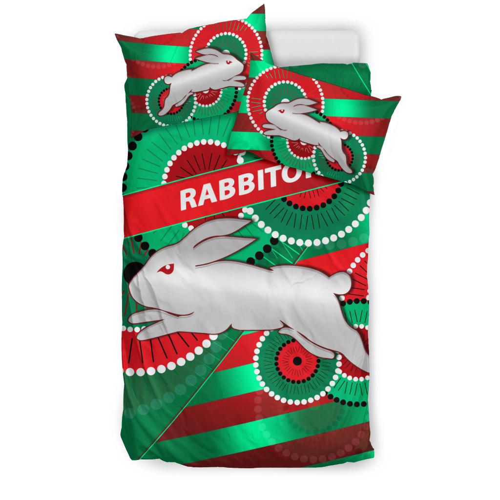 Rabbitohs Bedding Set Indigenous Bravery - Vibe Hoodie Shop