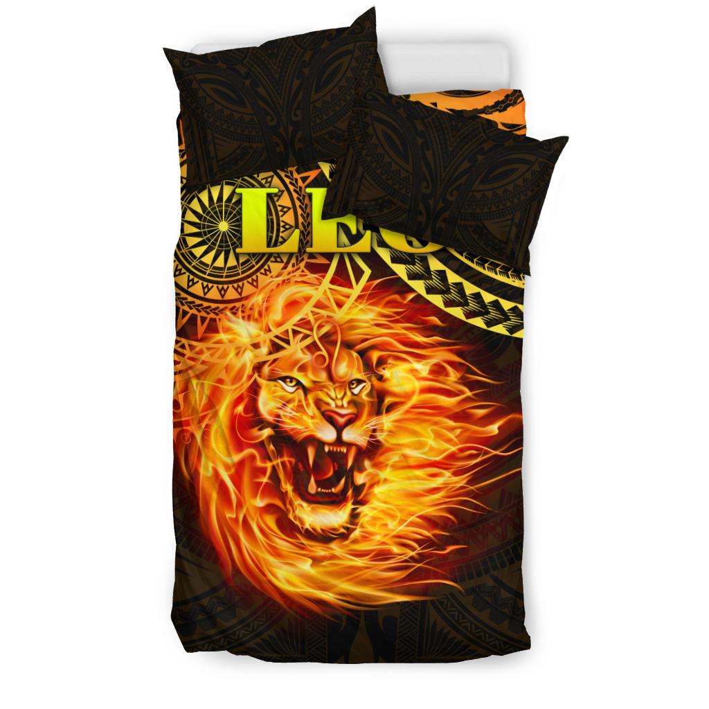 Sun In Leo Zodiac Bedding Set Polynesian Tattoo Unique Vibes - Vibe Hoodie Shop