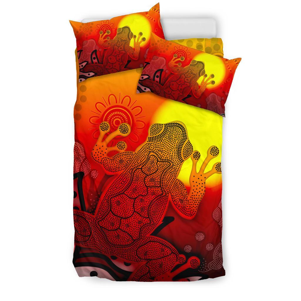 Aboriginal Bedding Set - Indigenous Frog (Red) - Vibe Hoodie Shop