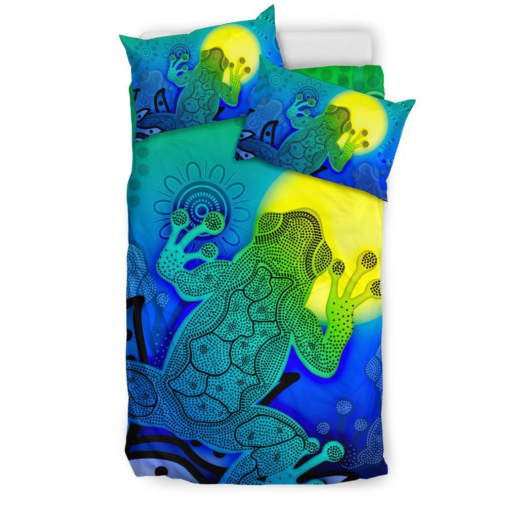 Aboriginal Bedding Set - Indigenous Frog (Blue) - Vibe Hoodie Shop