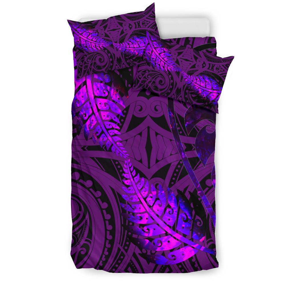 Aotearoa Maori Bedding Set Silver Fern Koru Vibes Purple - Vibe Hoodie Shop