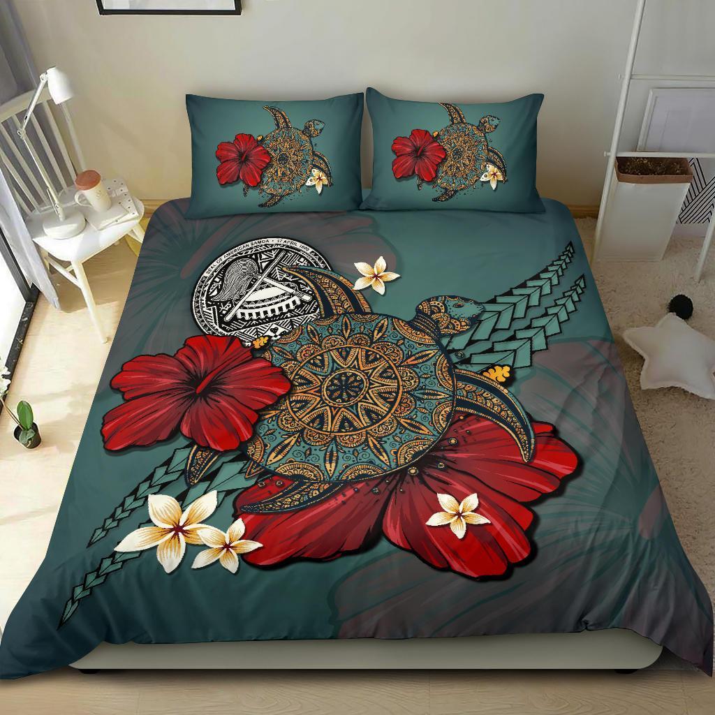 American Samoa Bedding Set - Blue Turtle Tribal - Vibe Hoodie Shop