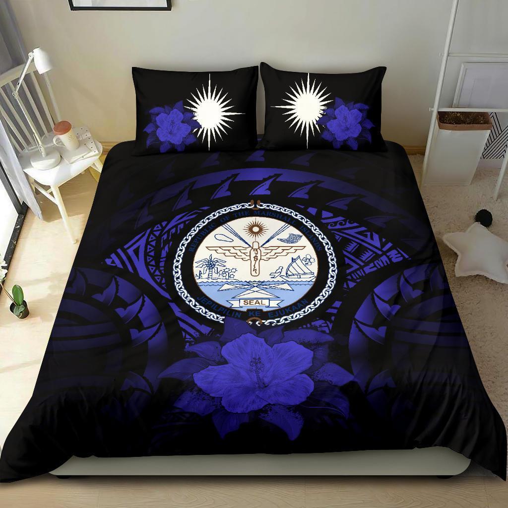 Marshall Islands Dark Blue Hibiscus Bedding Set - Vibe Hoodie Shop