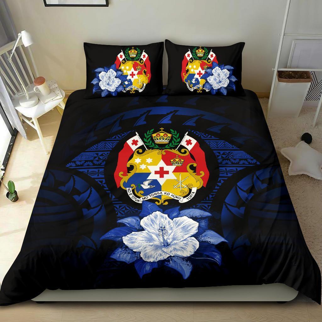 Tonga Dark Blue Hibiscus Bedding Set - Vibe Hoodie Shop