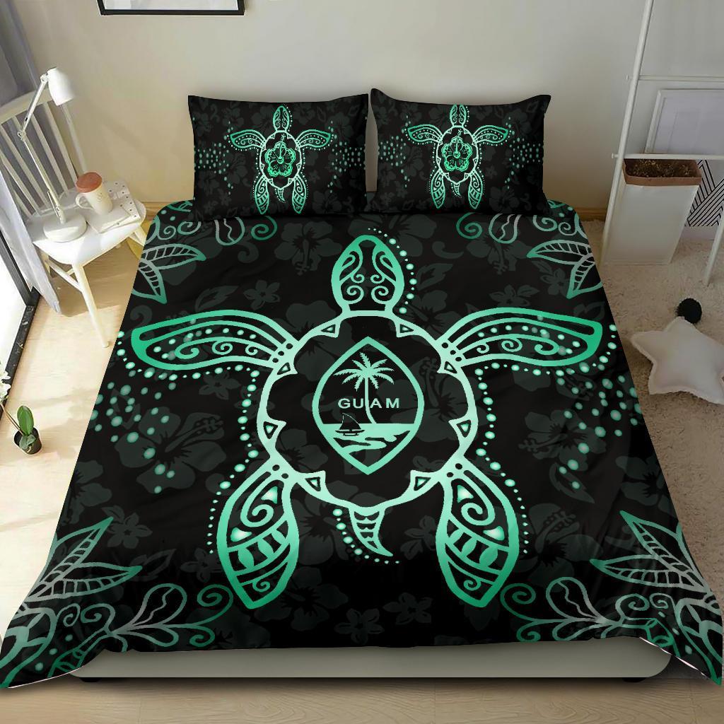 Guam Bedding Set - Turtle Hibiscus Turquoise - Vibe Hoodie Shop