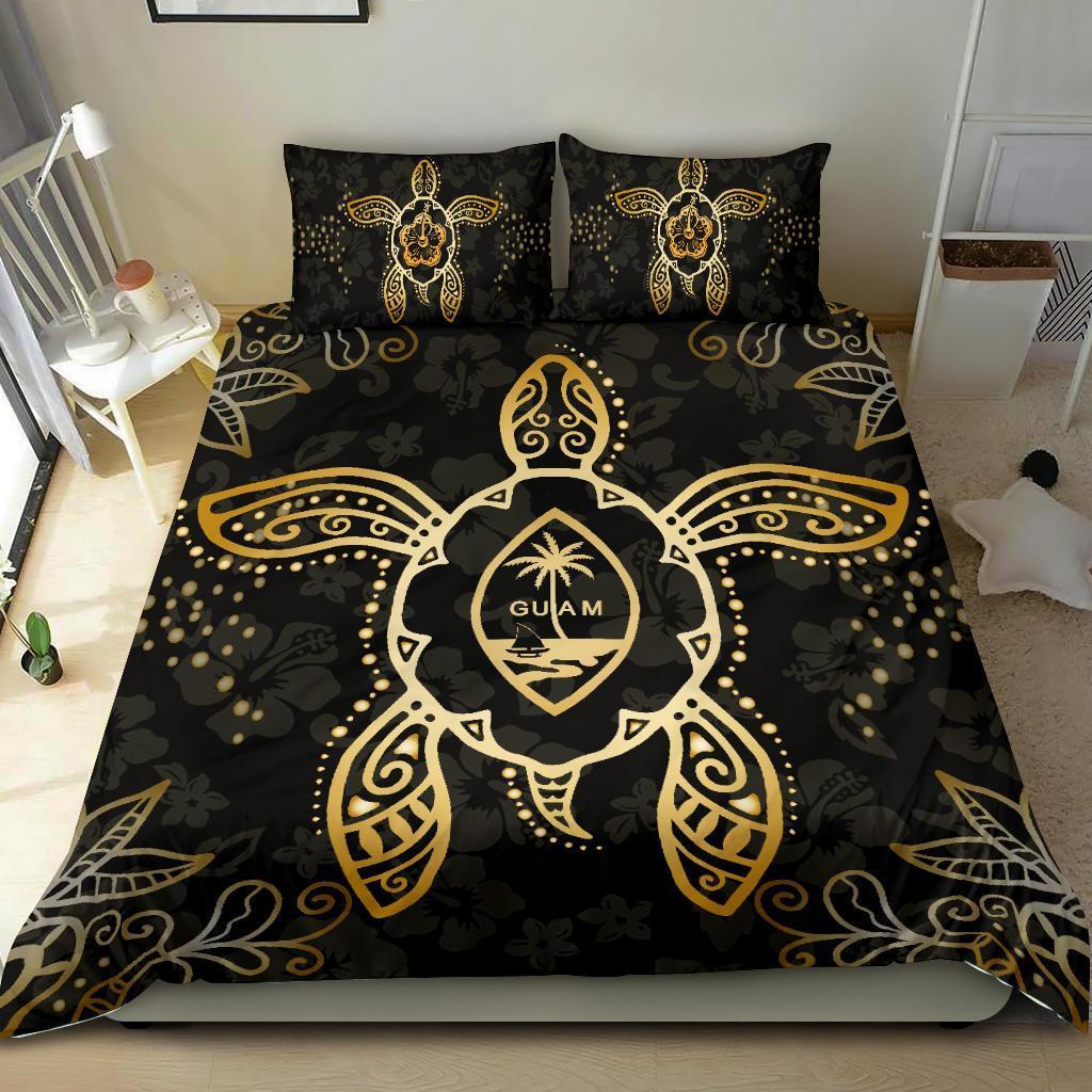 Guam Bedding Set - Turtle Hibiscus Gold - Vibe Hoodie Shop