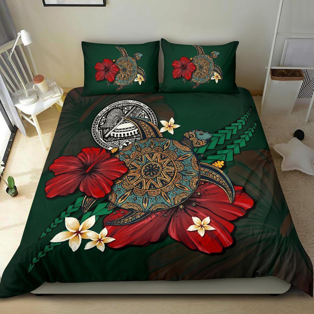 American Samoa Bedding Set - Green Turtle Tribal - Vibe Hoodie Shop