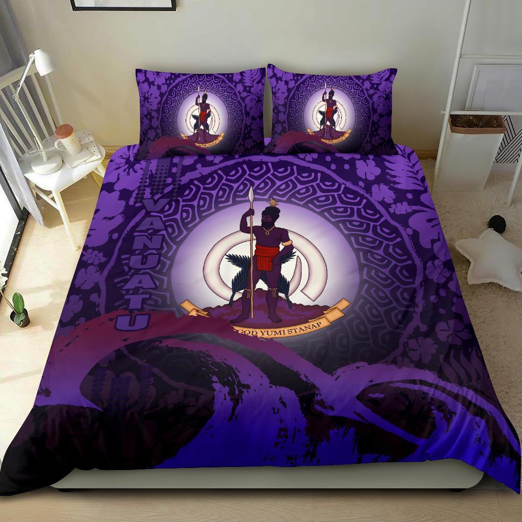 Vanuatu Bedding Set - Wave And Hibiscus Purple - Vibe Hoodie Shop