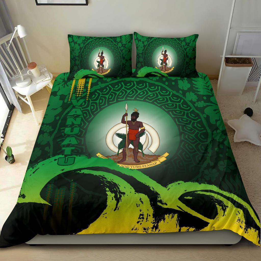 Vanuatu Bedding Set - Wave And Hibiscus Green - Vibe Hoodie Shop