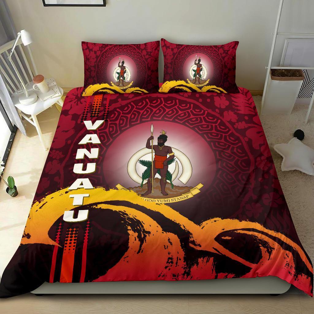 Vanuatu Bedding Set - Wave And Hibiscus Red - Vibe Hoodie Shop