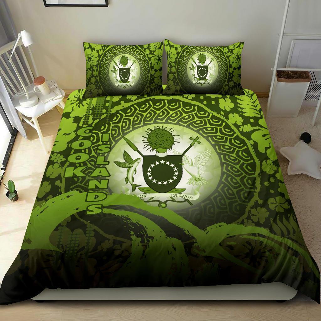 Cook Islands Bedding Set - Wave And Hibiscus Green - Vibe Hoodie Shop