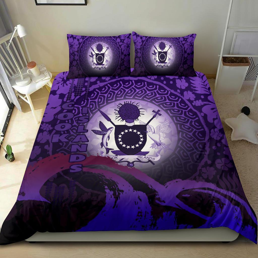 Cook Islands Bedding Set - Wave And Hibiscus Purple - Vibe Hoodie Shop