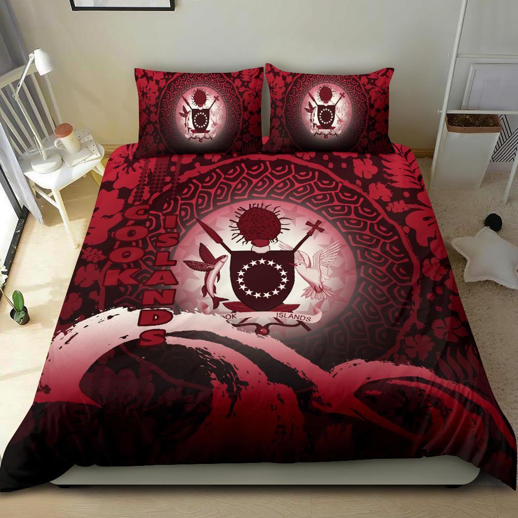 Cook Islands Bedding Set - Wave And Hibiscus Red - Vibe Hoodie Shop