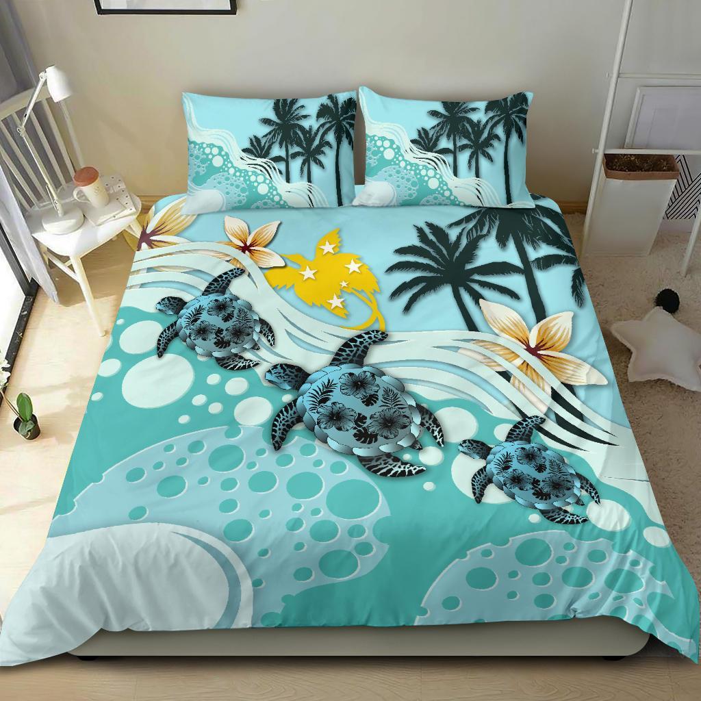 Papua New Guinea Bedding Set - Blue Turtle Hibiscus - Vibe Hoodie Shop