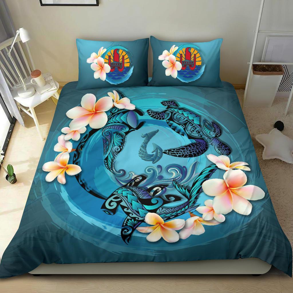 Tahiti Bedding Set - Blue Plumeria Animal Tattoo - Vibe Hoodie Shop