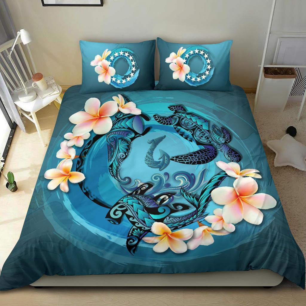 Cook Islands Bedding Set - Blue Plumeria Animal Tattoo - Vibe Hoodie Shop