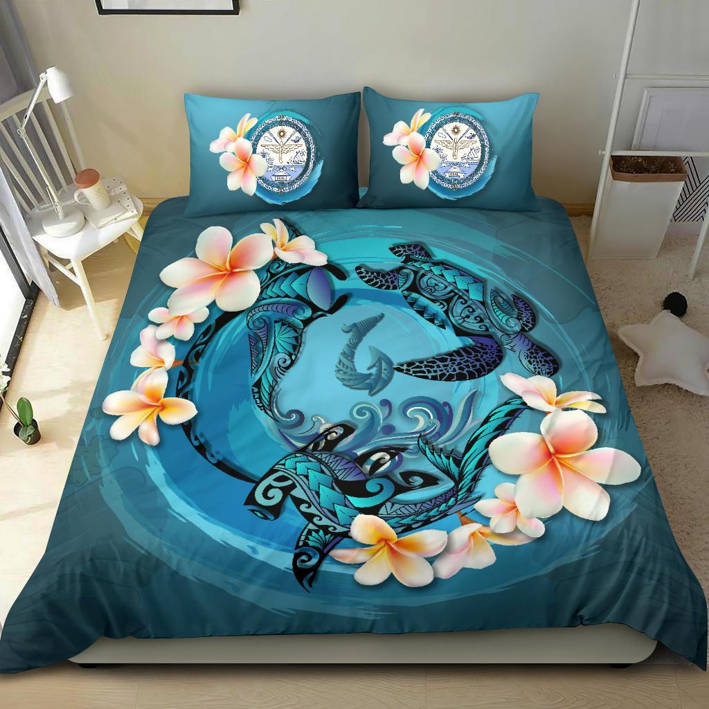 Marshall Islands Bedding Set - Blue Plumeria Animal Tattoo - Vibe Hoodie Shop