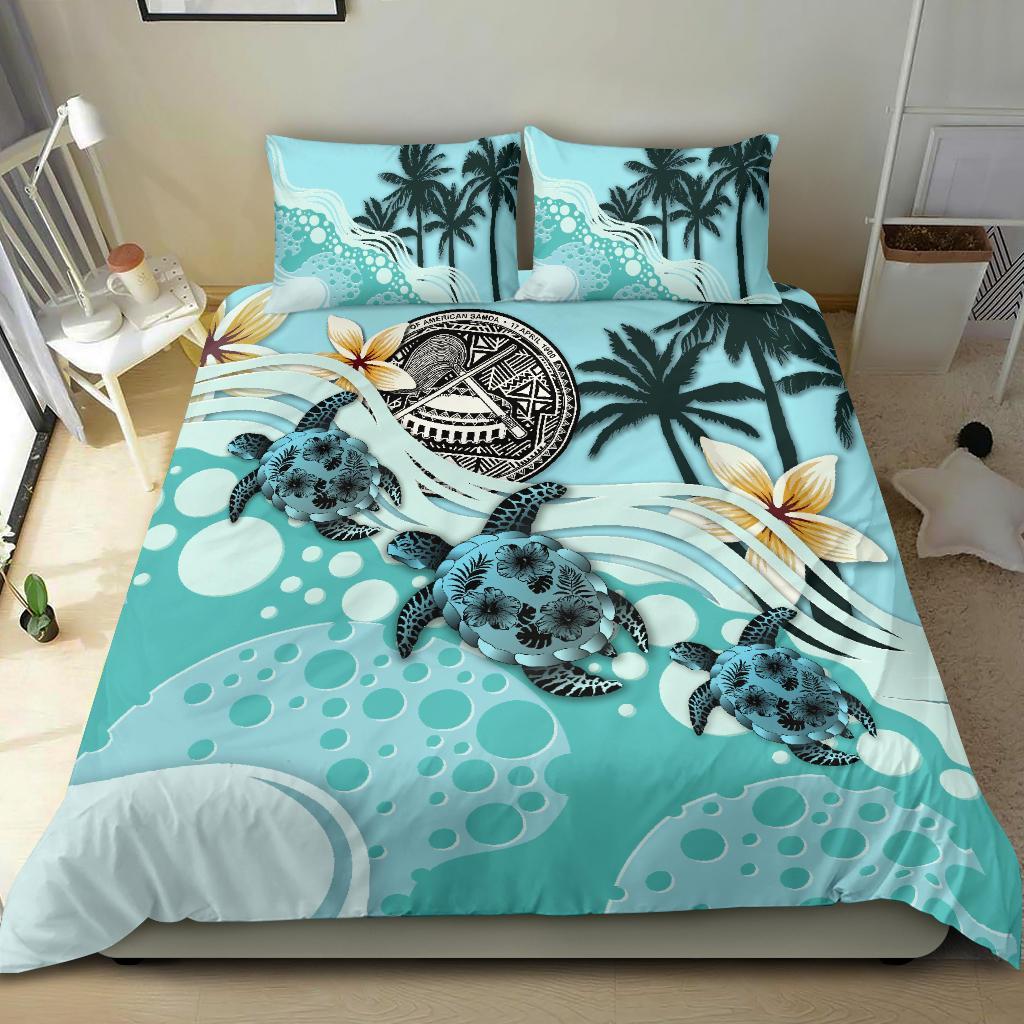 American Samoa Bedding Set - Blue Turtle Hibiscus - Vibe Hoodie Shop