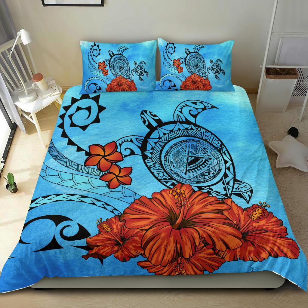 American Samoa Coat Of Arms Poly Sea Background Bedding Set - Vibe Hoodie Shop