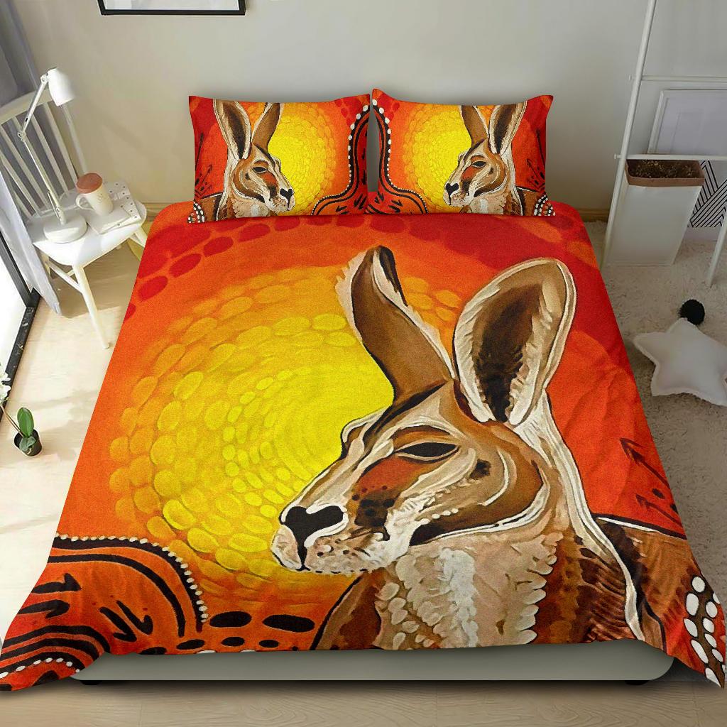 Kangaroo Bedding Sets, Aboriginal Patterns Drawing Painting - Vibe Hoodie Shop