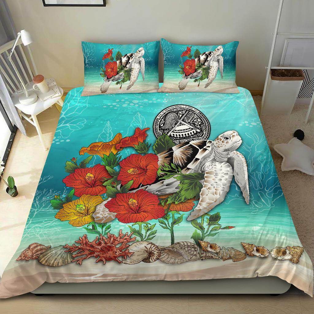 American Samoa Bedding Set - Ocean Turtle Hibiscus - Vibe Hoodie Shop