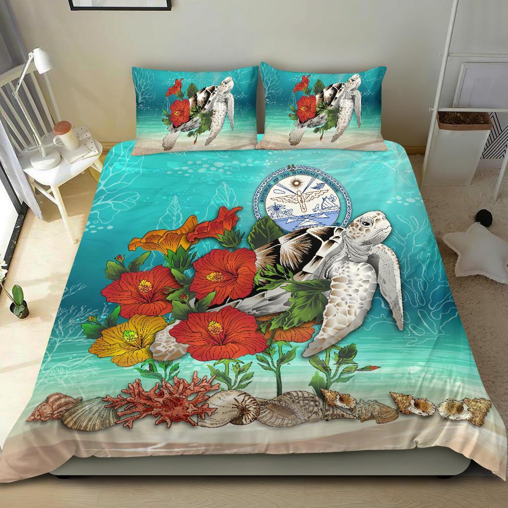 Marshall Islands Bedding Set - Ocean Turtle Hibiscus - Vibe Hoodie Shop