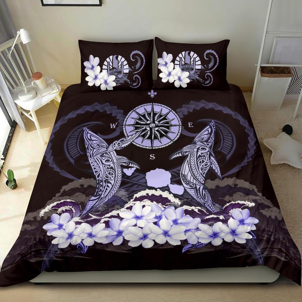 Tahiti Bedding Set - Shark Polynesia Compass Plumeria Purple - Vibe Hoodie Shop