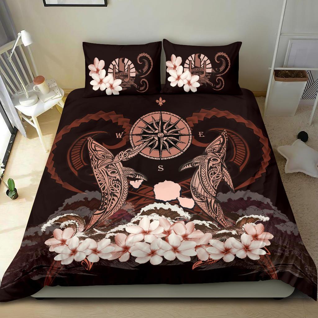 Tahiti Bedding Set - Shark Polynesia Compass Plumeria Pink - Vibe Hoodie Shop