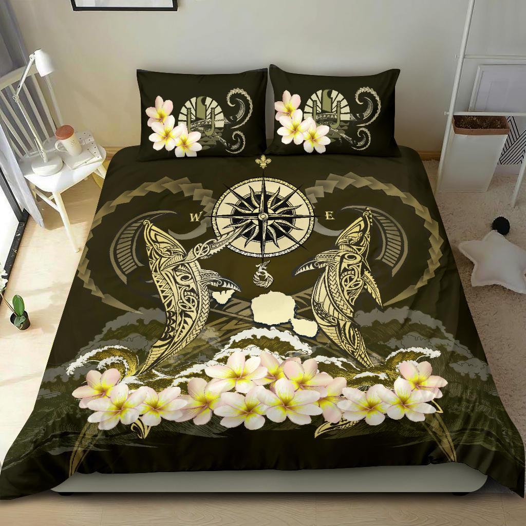 Tahiti Bedding Set - Shark Polynesia Compass Plumeria Gold - Vibe Hoodie Shop