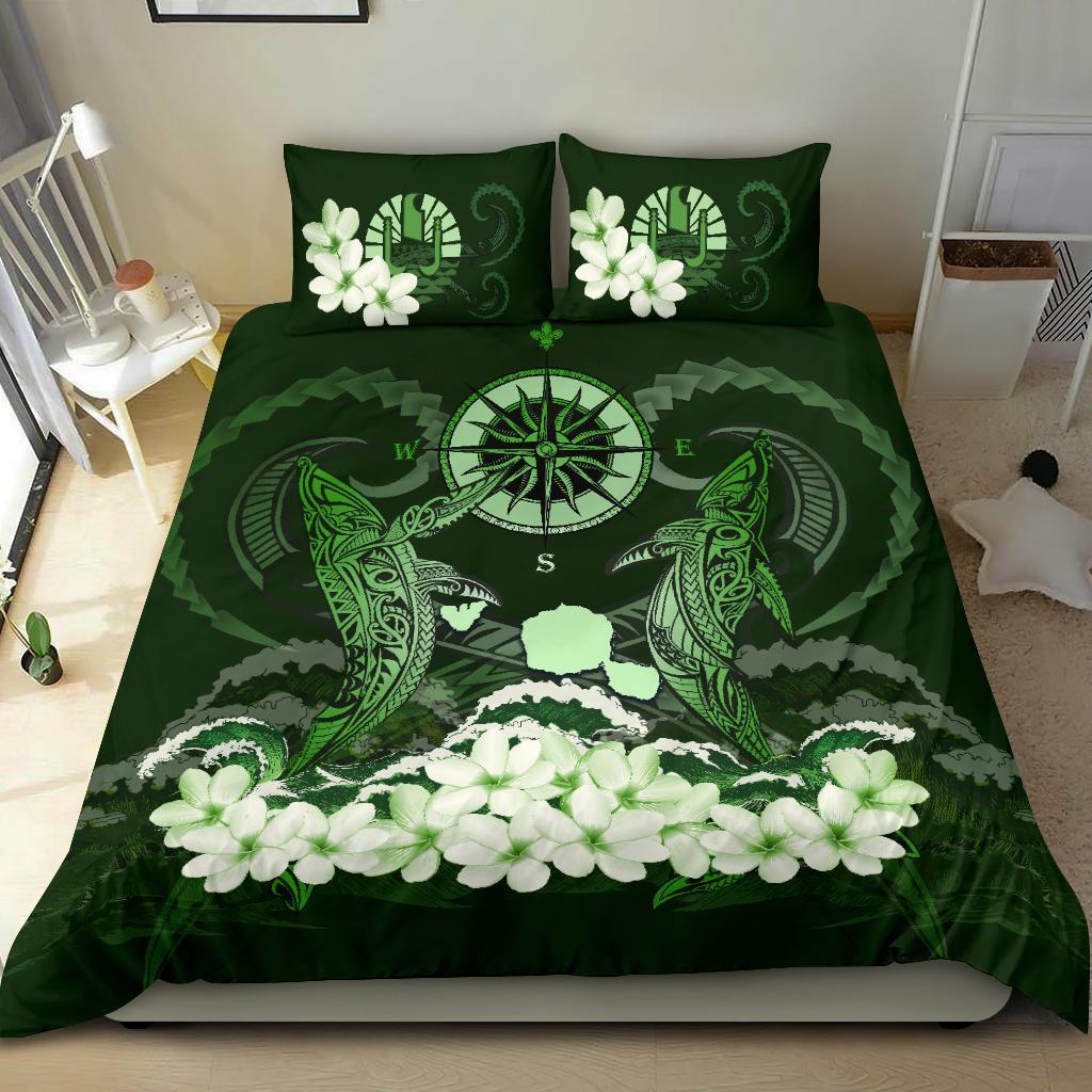 Tahiti Bedding Set - Shark Polynesia Compass Plumeria Green - Vibe Hoodie Shop